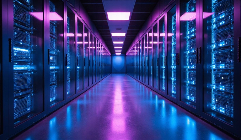 Εικόνα που απεικονίζει την ασφάλεια των δεδομένων σε ένα κέντρο δεδομένων.